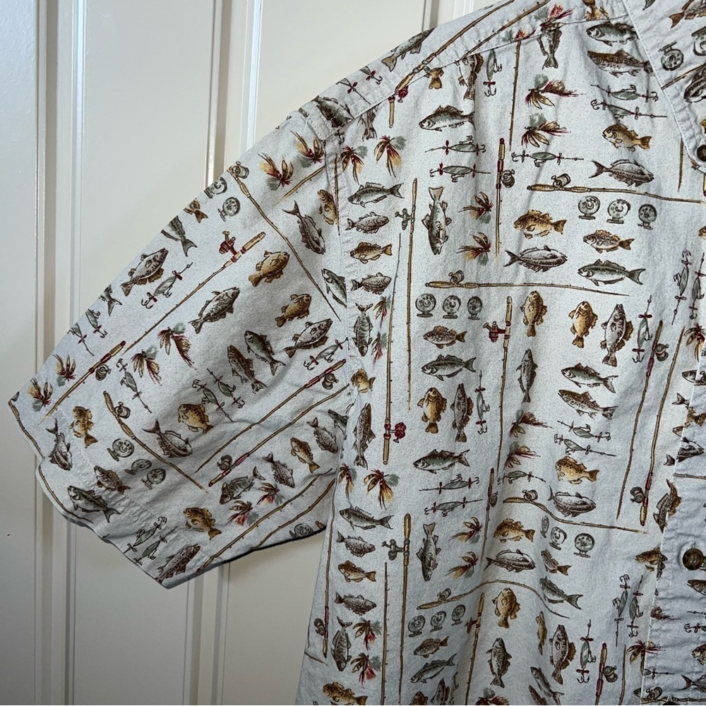 Woolrich Vintage Khaki Freshwater Fish Button Front Short Sleeve Shirt Size XL - Picture 6 of 12